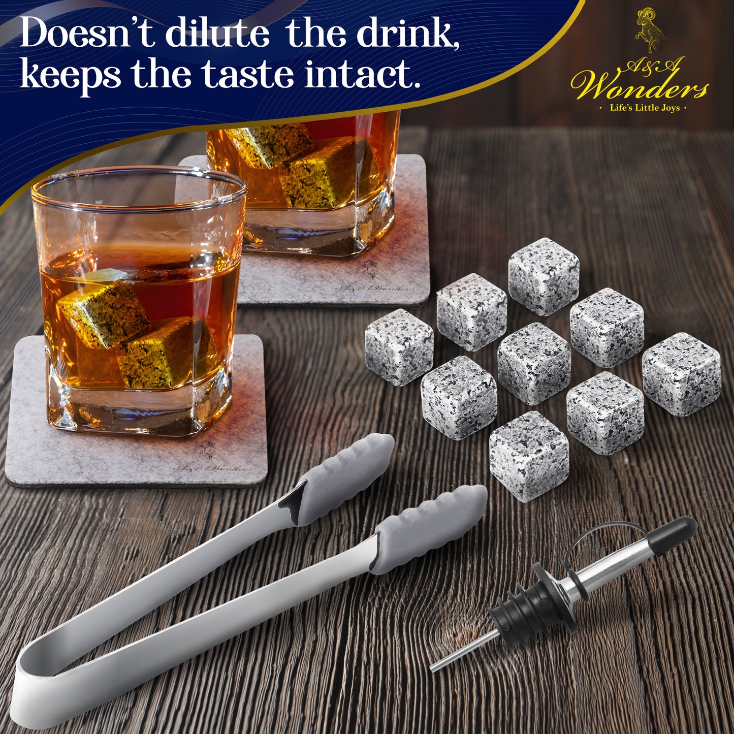 Premium Whiskey Stones 100% Natural Granite Set Of 9 Chilling Rocks Stone