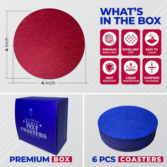 Premium Felt Coasters for Drink, by AA Wonders (Wine Red/Royal Blue) - A&A Wonders