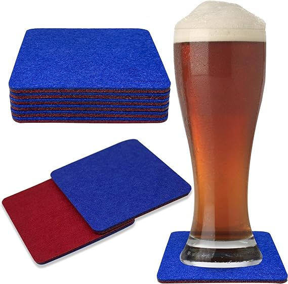 Premium Felt Coasters for Drink, by AA Wonders (Wine Red/Royal Blue) - A&A Wonders