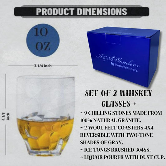 Whiskey Glasses 10oz Premium Scotch Glasses Set of 2 - Old Fashioned Whiskey - A&A Wonders