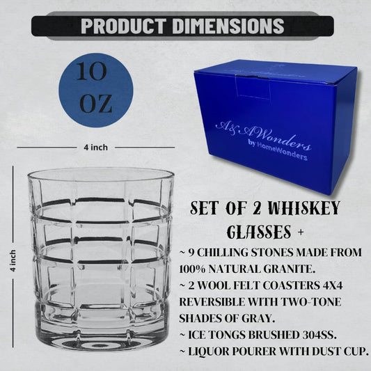 Whiskey Glasses 10oz Premium Scotch Glasses Set of 2 Old Fashioned Whiskey - A&A Wonders