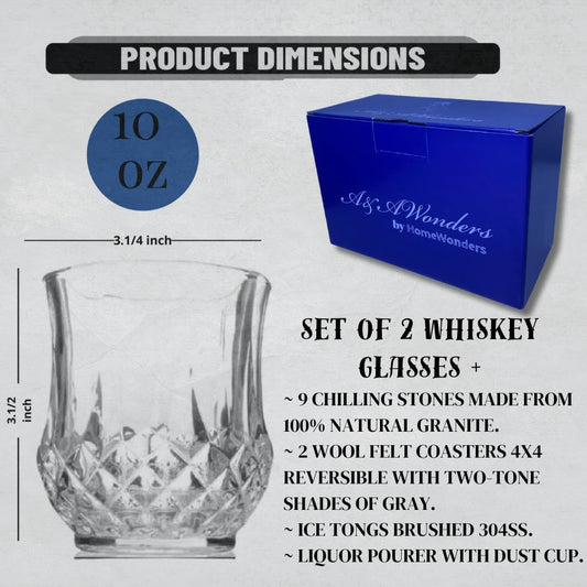 Whiskey Glasses 10oz Premium Scotch Glasses Set of 2 Old Fashioned Whiskey - A&A Wonders