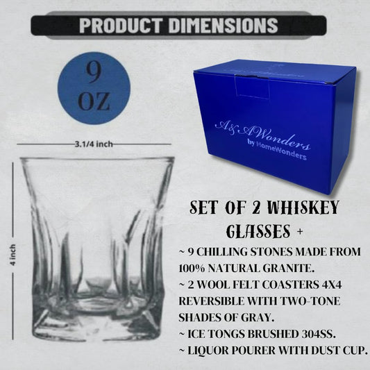 Whiskey Glasses 9oz Premium Scotch Glasses Set of 2 - Old Fashioned Whiskey - A&A Wonders
