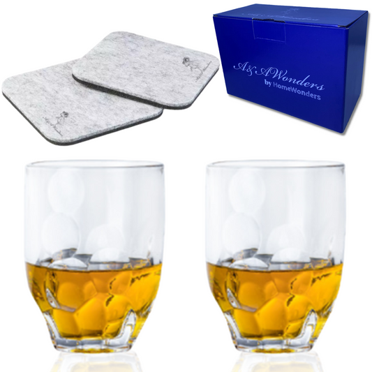 Whiskey Glasses 10oz Premium Scotch Glasses Set of 2- Old Fashioned Whiskey - HomeWondersUSA