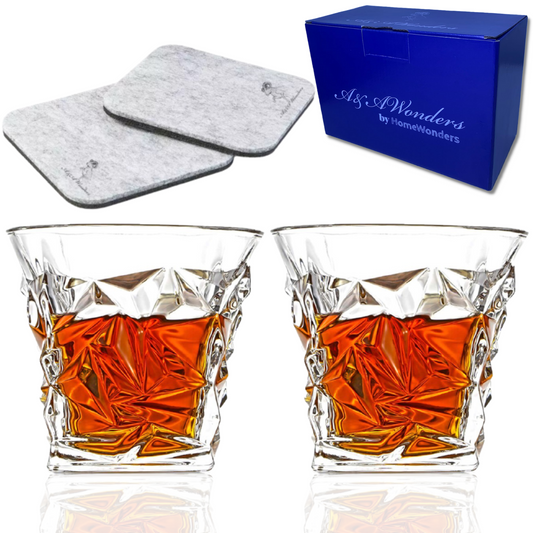 Whiskey Glasses 9oz Premium Scotch Glasses Set of 2 - Old Fashioned Whiskey - HomeWondersUSA