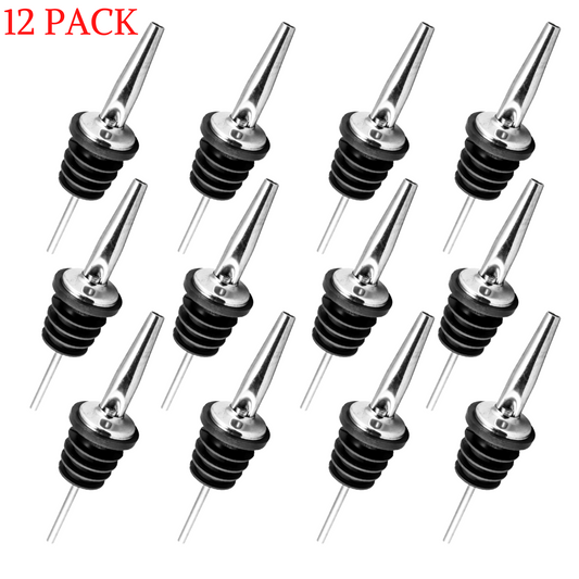12 Pack Stainless Steel Classic Bottle Pourers Tapered Spout Premium Pourers - HomeWondersUSA
