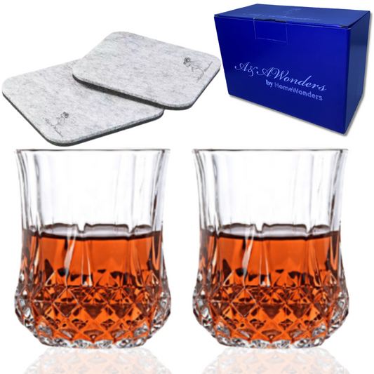 Whiskey Glasses 10oz Premium Scotch Glasses Set of 2 Old Fashioned Whiskey - HomeWondersUSA