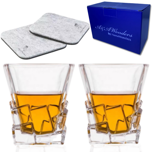 Whiskey Glasses 9oz Premium Scotch Glasses Set of 2- Old Fashioned Whiskey - HomeWondersUSA