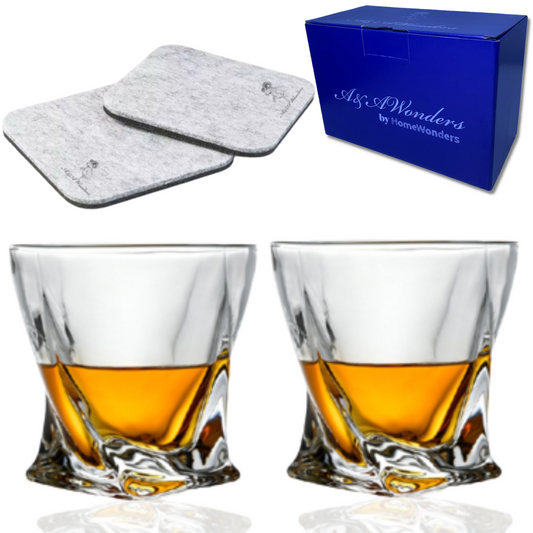 Whiskey Glasses 10oz Premium Scotch Glasses Set of 2- Old Fashioned Whiskey - HomeWondersUSA