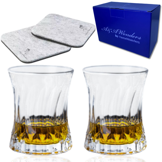 Whiskey Glasses 7oz Premium Scotch Glasses Set of 2 - Old Fashioned Whiskey - HomeWondersUSA