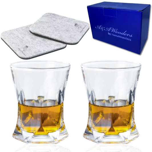 Whiskey Glasses 9oz Premium Scotch Glasses Set of 2 - Old Fashioned Whiskey - HomeWondersUSA