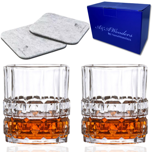 Whiskey Glasses 8oz Premium Scotch Glasses Set of 2 - Old Fashioned Whiskey - HomeWondersUSA