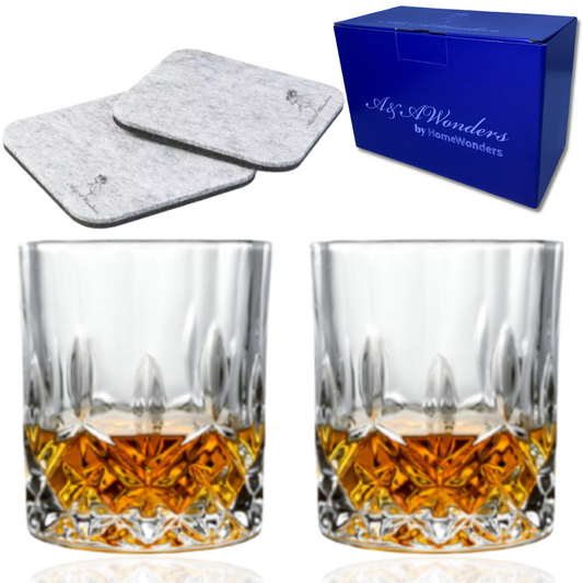 Whiskey Glasses 11oz Premium Scotch Glasses Set of 2- Old Fashioned Whiskey - HomeWondersUSA