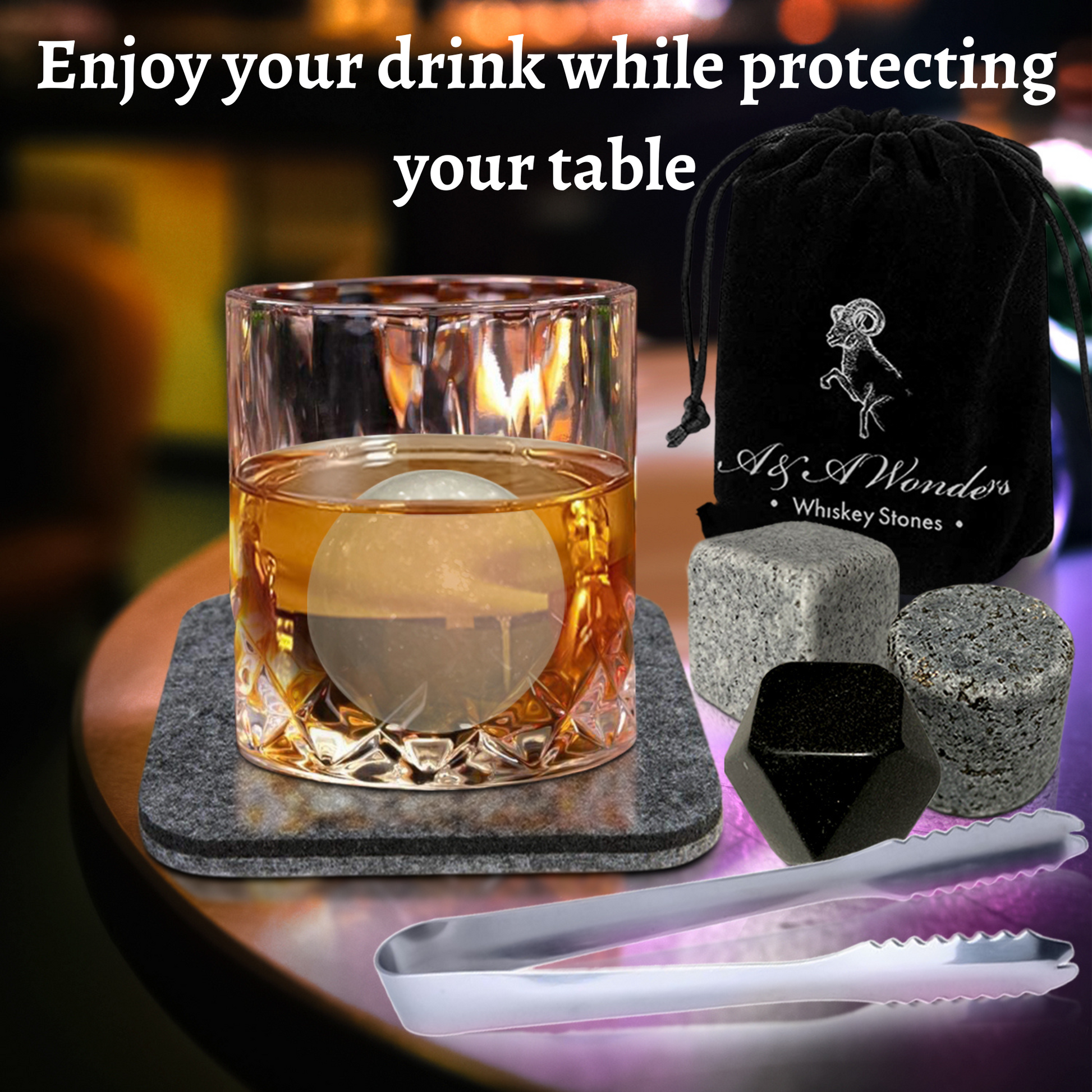Premium Whiskey Stones Set Of 4 Geometrical shapes Chilling Rocks Stone Reusable Ice Cubes For Drinks With Velvet Carrying Pouch, By AA Wonders - HomeWondersUSA