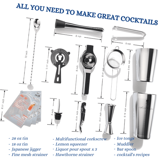 A&A Wonders Complete Cocktail Shaker Set - 13 - Piece Bartender Kit - A&A Wonders
