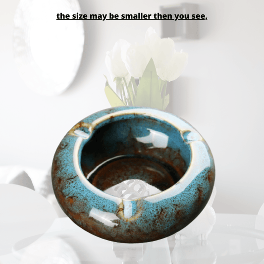 Round Glossy Ceramic Ashtrays + Flameless Lighter (BLUISH) - A&A Wonders