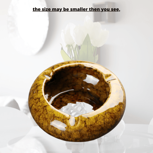 Round Glossy Ceramic Ashtrays + Flameless Lighter (BROWNISH) - A&A Wonders