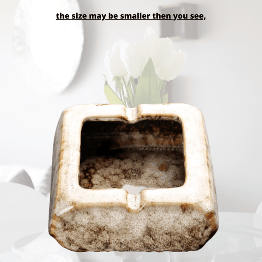 Square Glossy Ceramic Ashtray + Flameless Lighter (WHITISH) - A&A Wonders