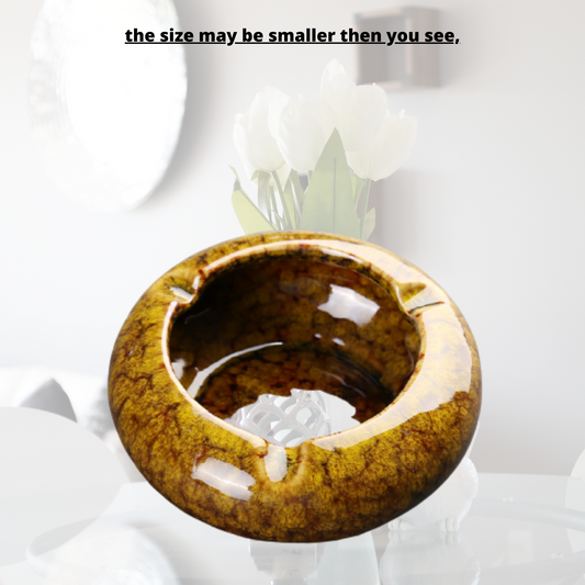 Round Glossy Ceramic Ashtrays + Flameless Lighter (BROWNISH) - HomeWondersUSA
