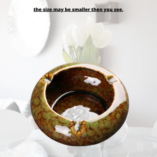 Round Glossy Ceramic Ashtrays + Flameless Lighter (GREENISH) - HomeWondersUSA