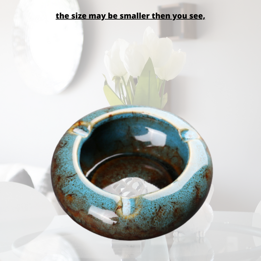 Round Glossy Ceramic Ashtrays + Flameless Lighter (BLUISH) - HomeWondersUSA