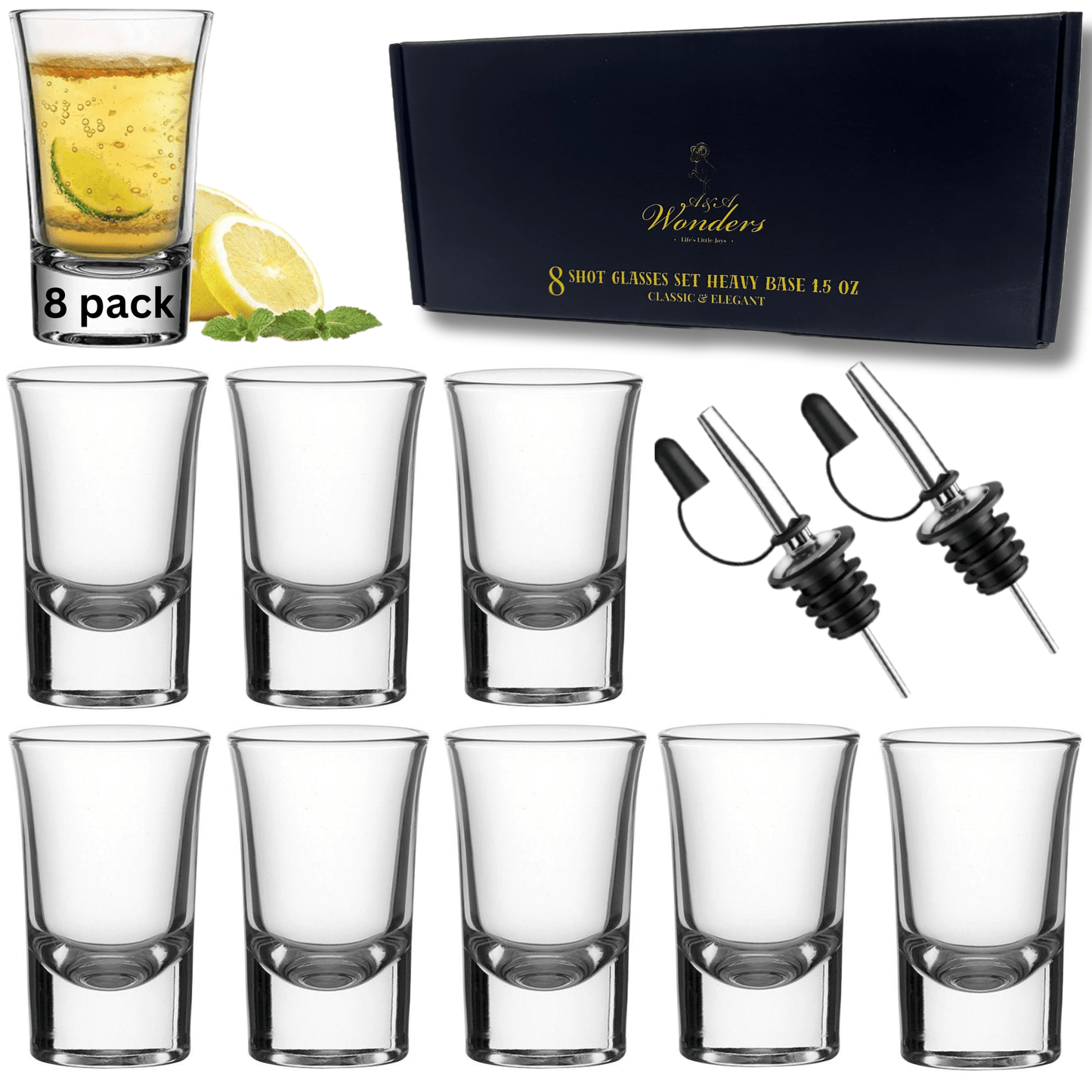 1.5 Oz Shot Glasses Set Of 8 With Heavy Base Shot Glass Set - Clear - A&A Wonders