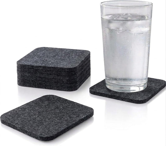 A&A Wonders Premium Felt Coasters for Drink, Two-Tone Reversible, Absorbent Felt Protects Furniture, Table, Anti Slip, Suitable for Drinks & All Table Types (Dark Gray, Square 6 Pack) - A&A Wonders