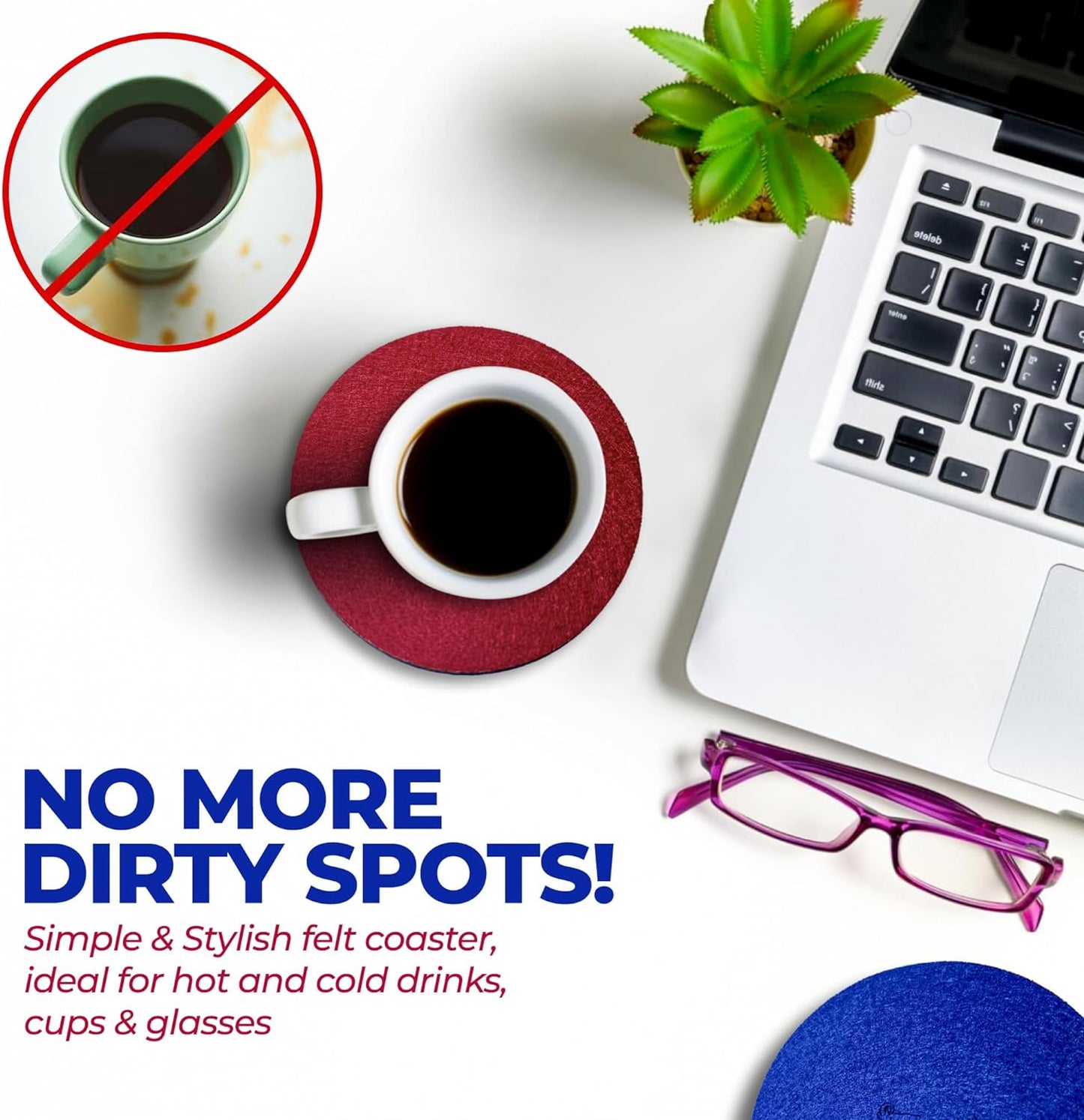 Premium Felt Coasters for Drink, by AA Wonders (Wine Red/Royal Blue) - A&A Wonders