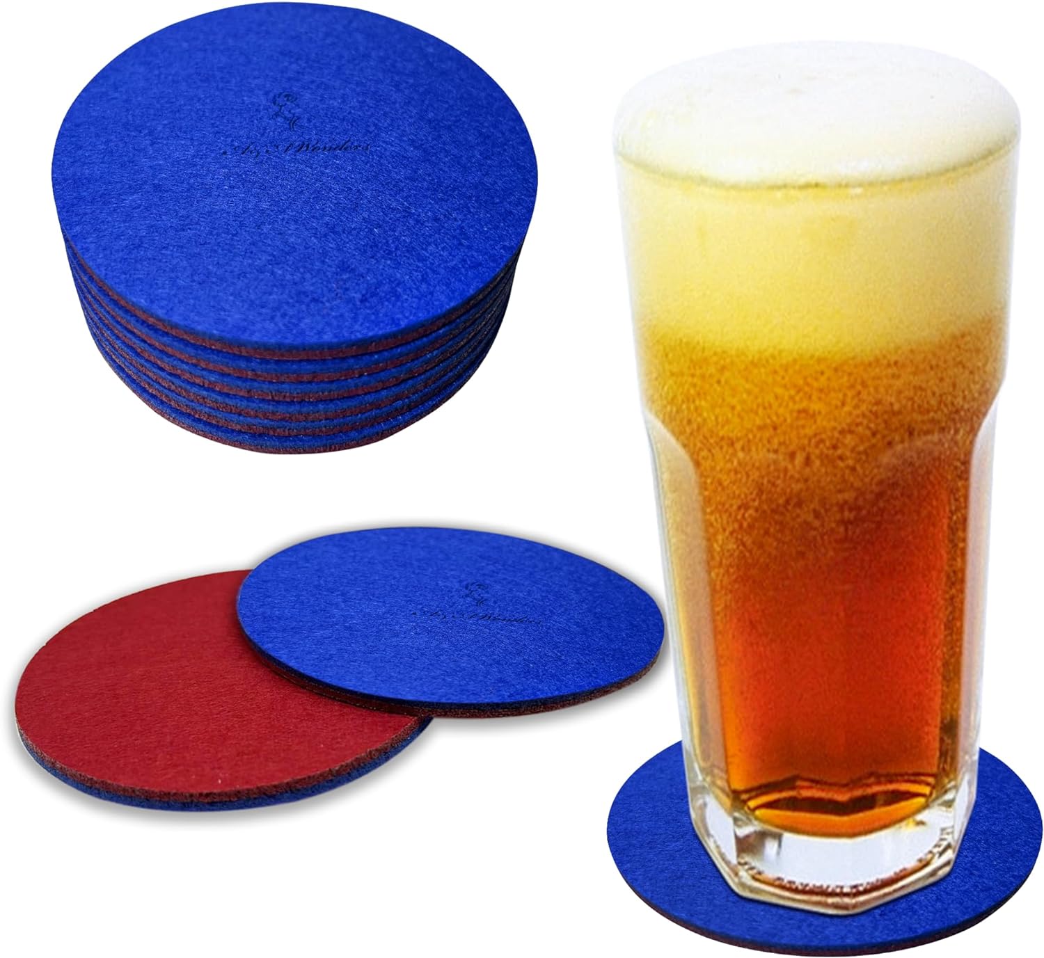 Premium Felt Coasters for Drink, by AA Wonders (Wine Red/Royal Blue) - A&A Wonders