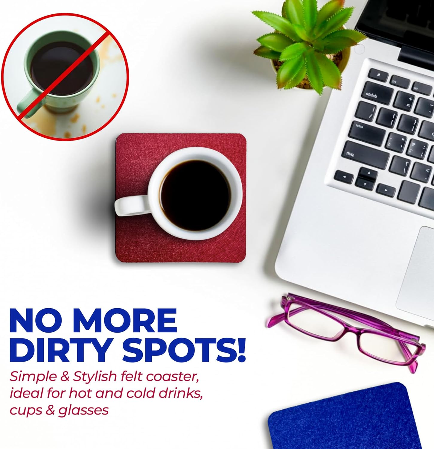 Premium Felt Coasters for Drink, by AA Wonders (Wine Red/Royal Blue) - A&A Wonders