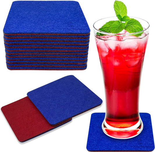 Premium Felt Coasters for Drink, by AA Wonders (Wine Red/Royal Blue) - A&A Wonders