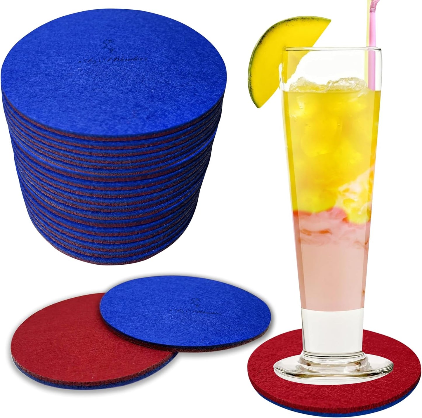Premium Felt Coasters for Drink, by AA Wonders (Wine Red/Royal Blue) - A&A Wonders