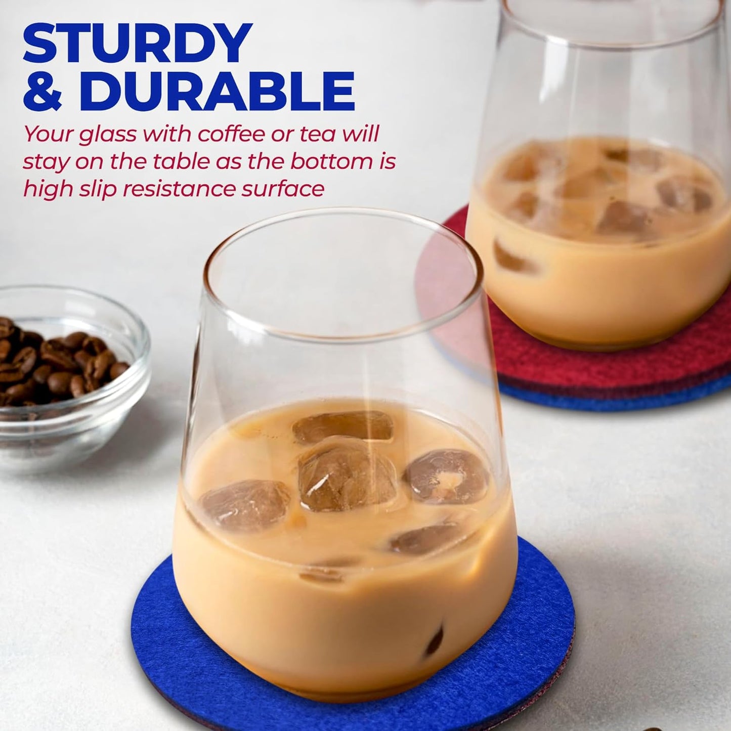 Premium Felt Coasters for Drink, by AA Wonders (Wine Red/Royal Blue) - A&A Wonders