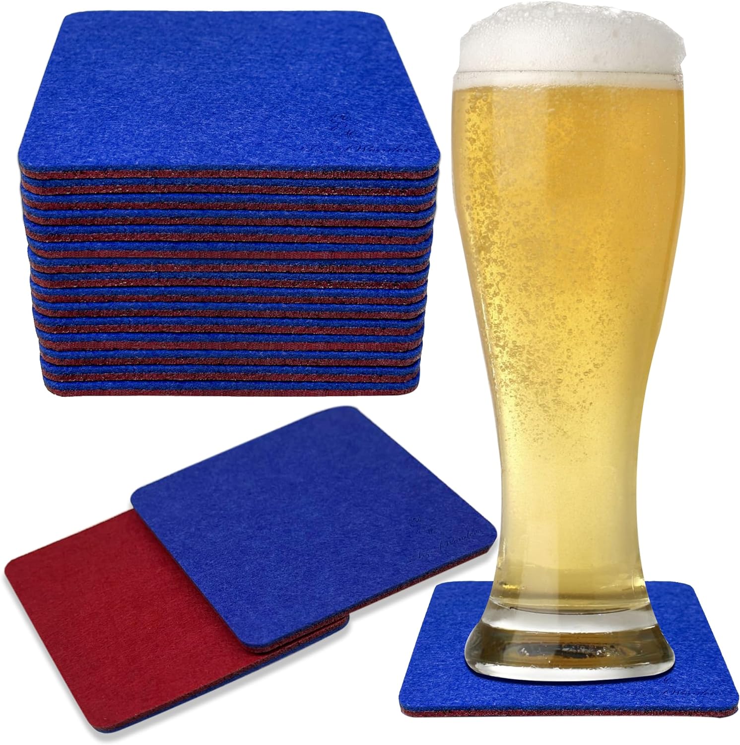 Premium Felt Coasters for Drink, by AA Wonders (Wine Red/Royal Blue) - A&A Wonders