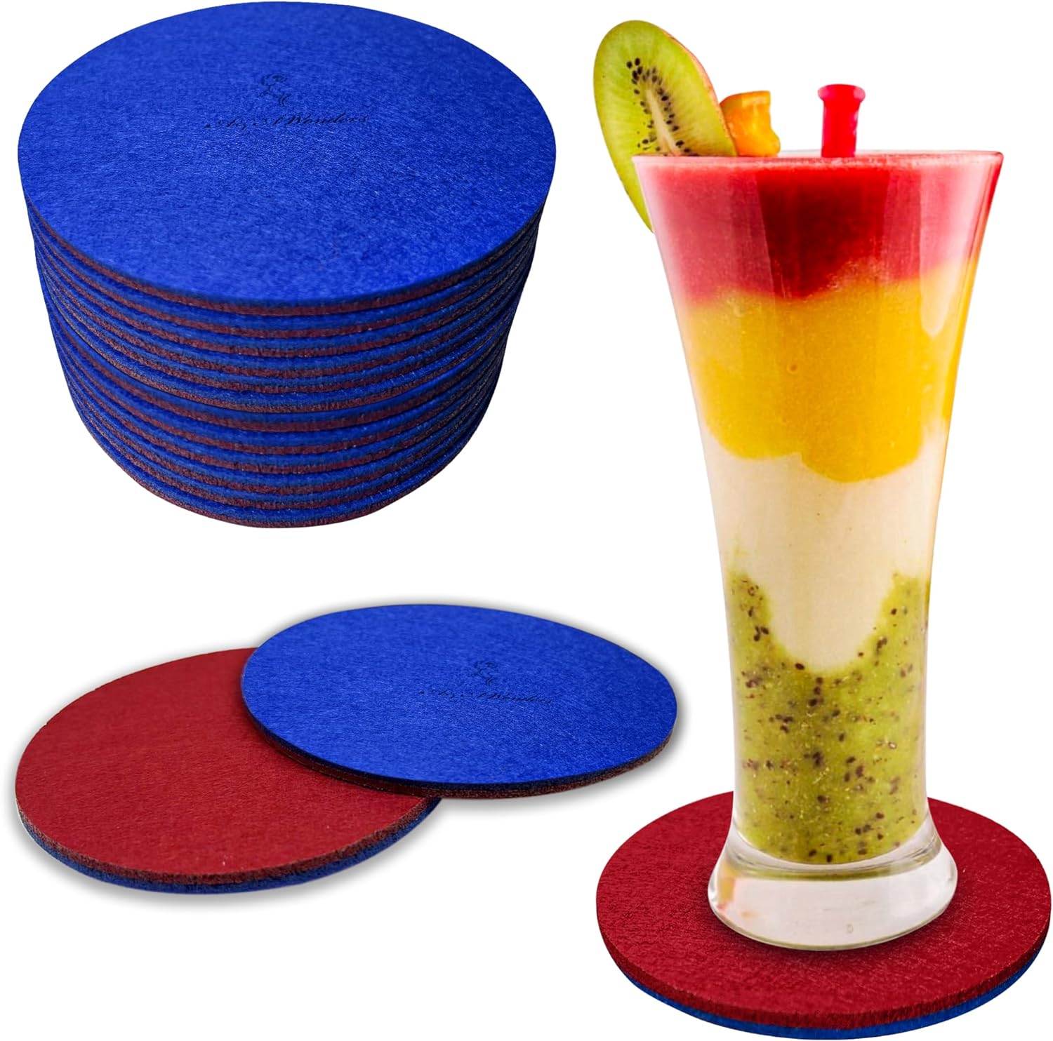 Premium Felt Coasters for Drink, by AA Wonders (Wine Red/Royal Blue) - A&A Wonders