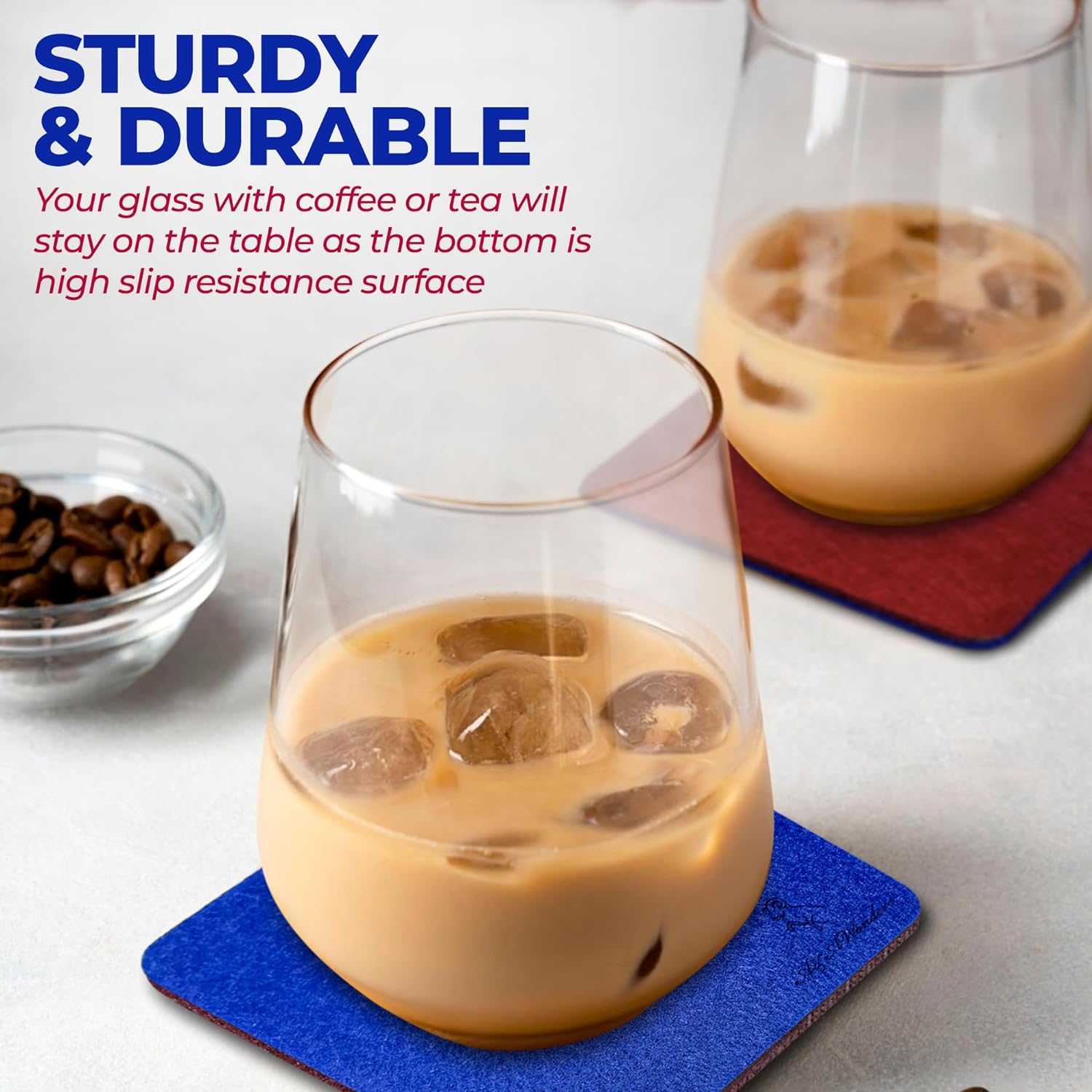 Premium Felt Coasters for Drink, by AA Wonders (Wine Red/Royal Blue) - A&A Wonders