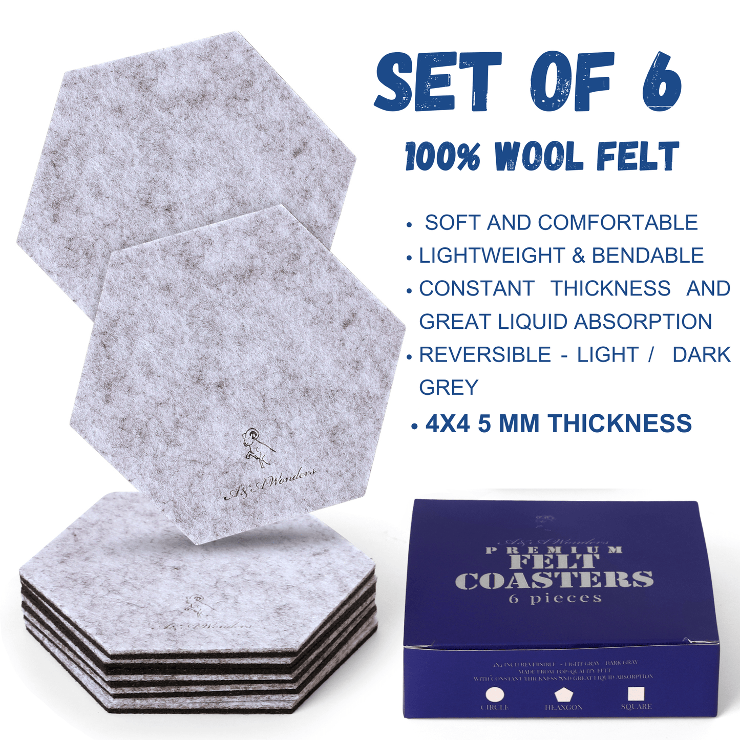 Premium Felt Coasters for Drink Set of 18 Pcs - (hexagon) - A&A Wonders