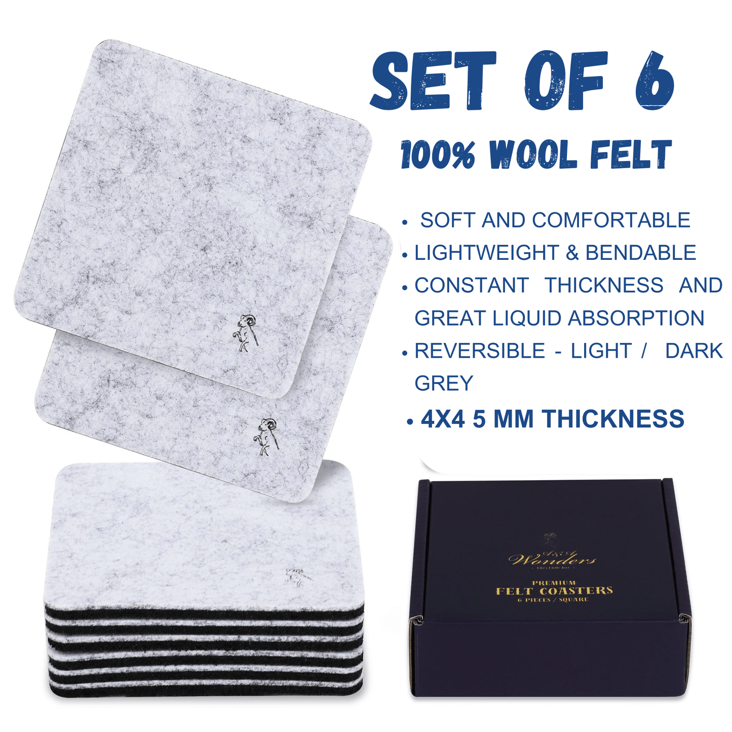 Premium Felt Coasters for Drink Set of 18 Pcs - (square) - A&A Wonders