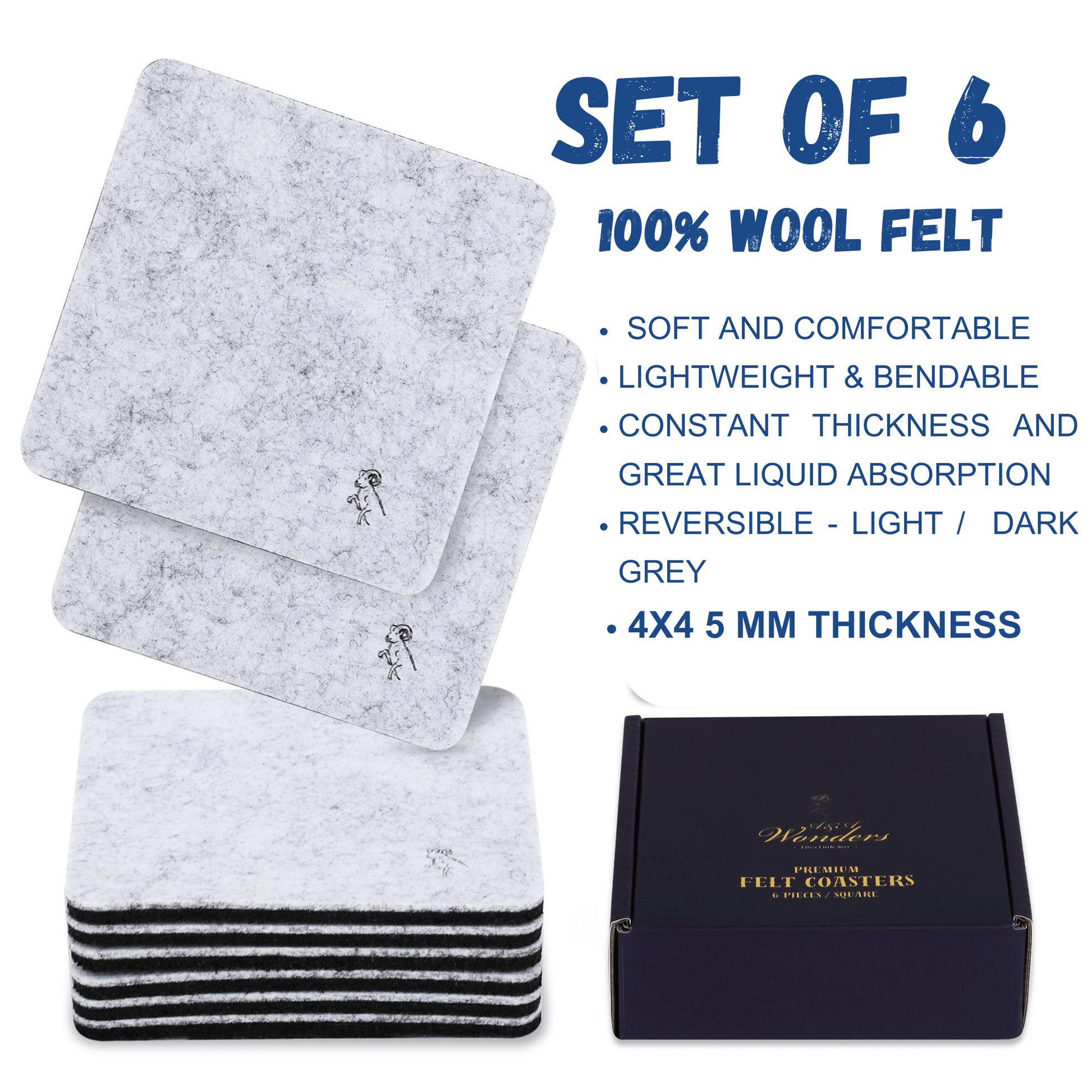 Premium Felt Coasters for Drink Set of 18 Pcs - (square) - A&A Wonders