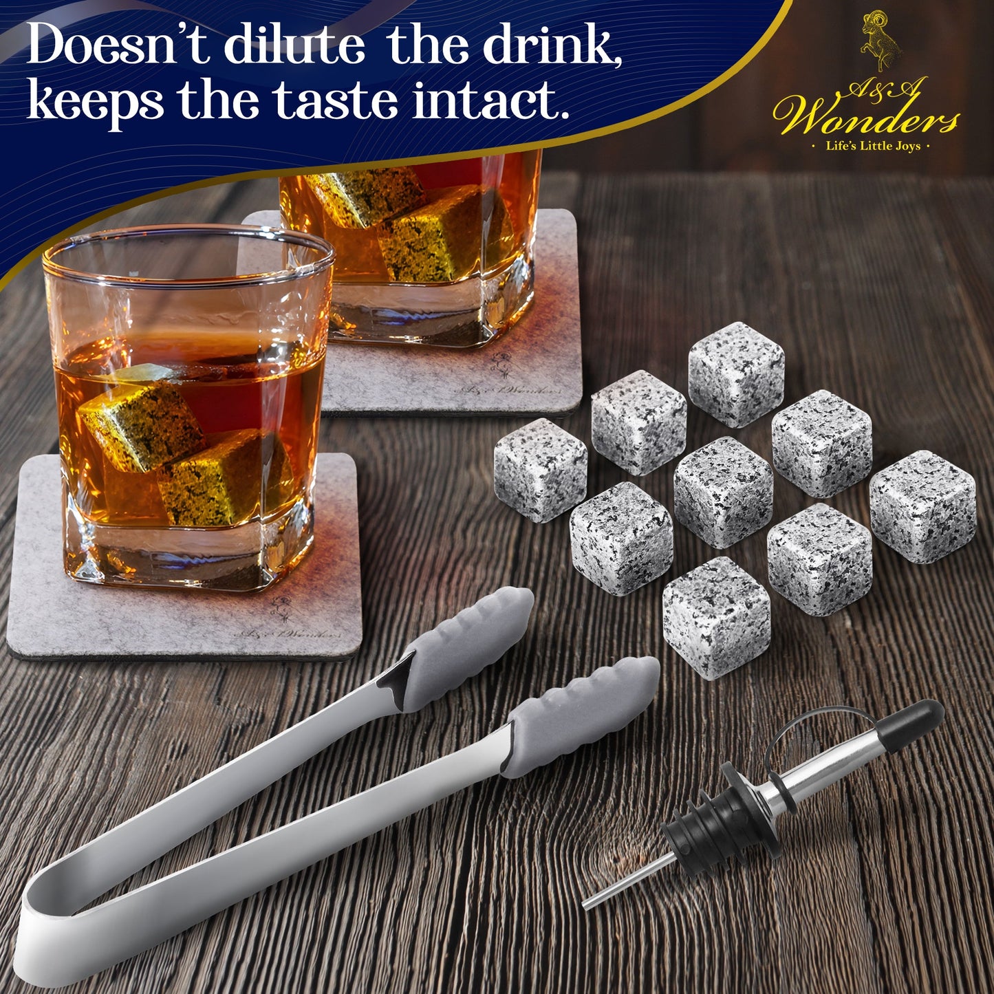Premium Whiskey Stones 100% Natural Granite Set Of 9 Chilling Rocks Stone - A&A Wonders