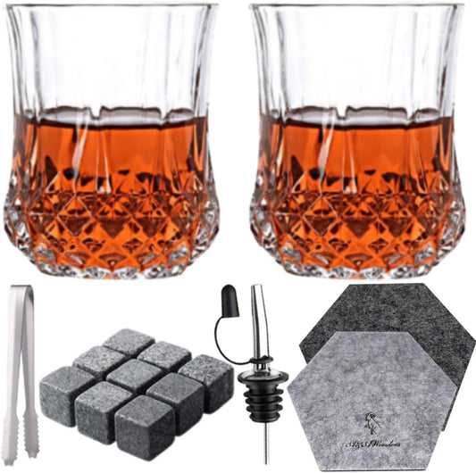 Whiskey Glasses 10oz Premium Scotch Glasses Set of 2 Old Fashioned Whiskey - A&A Wonders