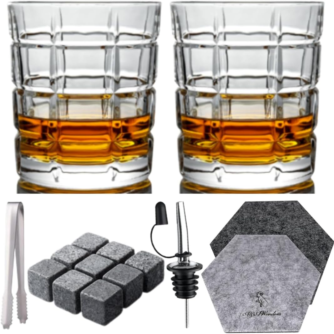 Whiskey Glasses 10oz Premium Scotch Glasses Set of 2 Old Fashioned Whiskey - A&A Wonders