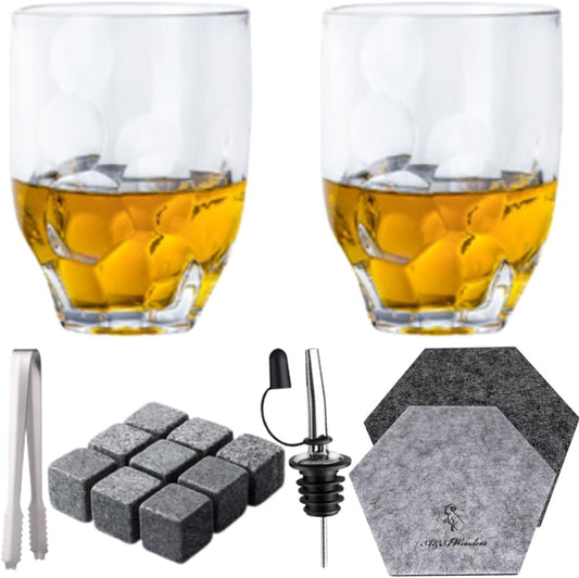 Whiskey Glasses 10oz Premium Scotch Glasses Set of 2 - Old Fashioned Whiskey - A&A Wonders