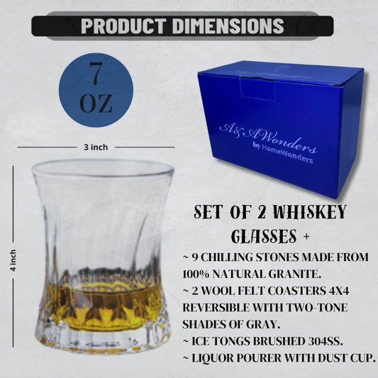 Whiskey Glasses 7oz Premium Scotch Glasses Set of 2 - Old Fashioned Whiskey - A&A Wonders