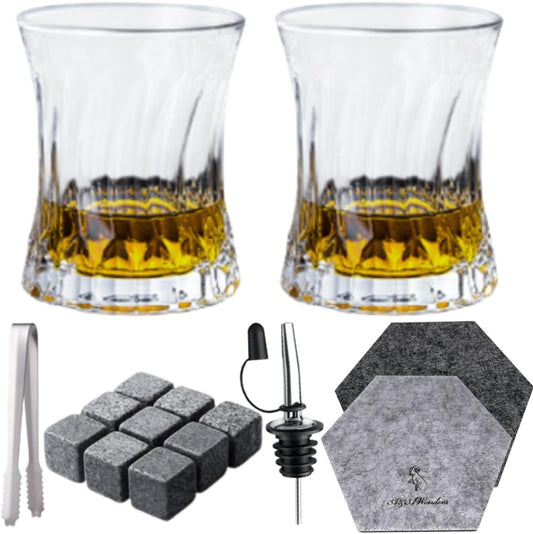 Whiskey Glasses 7oz Premium Scotch Glasses Set of 2 - Old Fashioned Whiskey - A&A Wonders