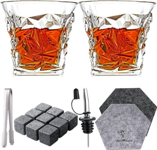 Whiskey Glasses 9oz Premium Scotch Glasses Set of 2 - Old Fashioned Whiskey - A&A Wonders