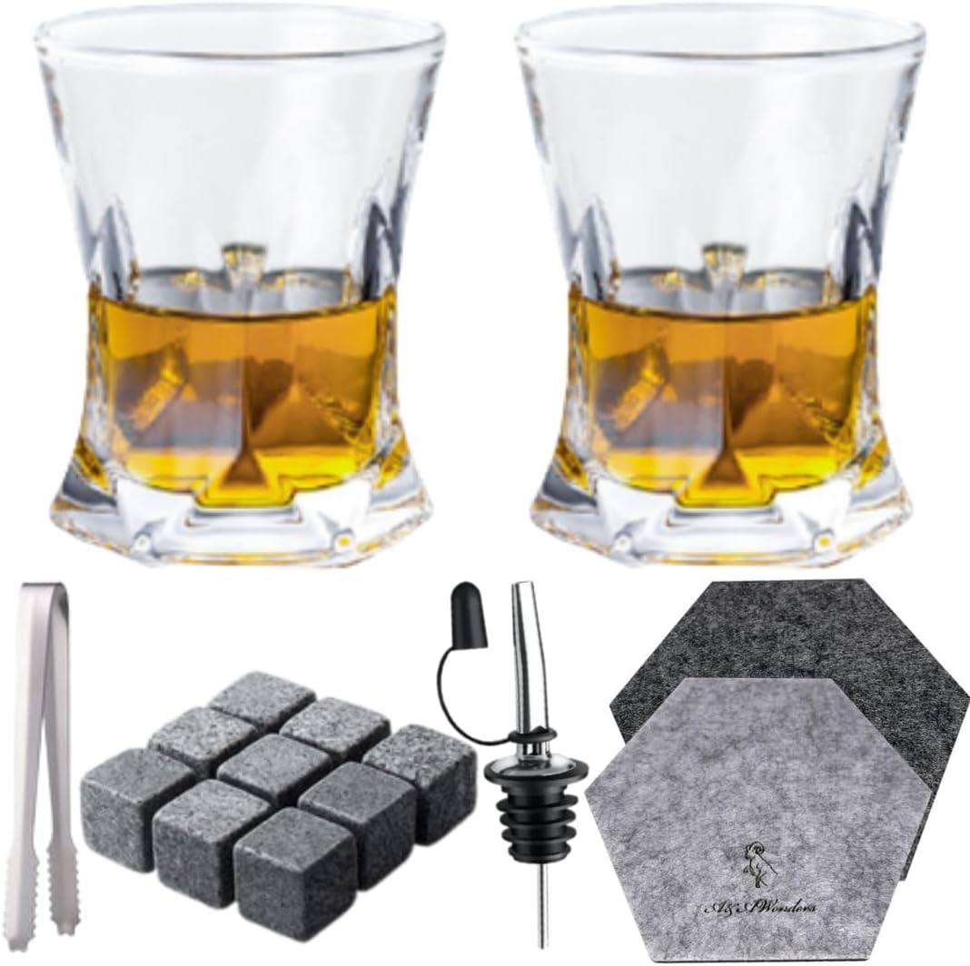 Whiskey Glasses 9oz Premium Scotch Glasses Set of 2 - Old Fashioned Whiskey - A&A Wonders