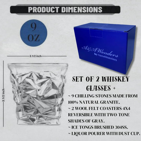 Whiskey Glasses 9oz Premium Scotch Glasses Set of 2 - Old Fashioned Whiskey - A&A Wonders
