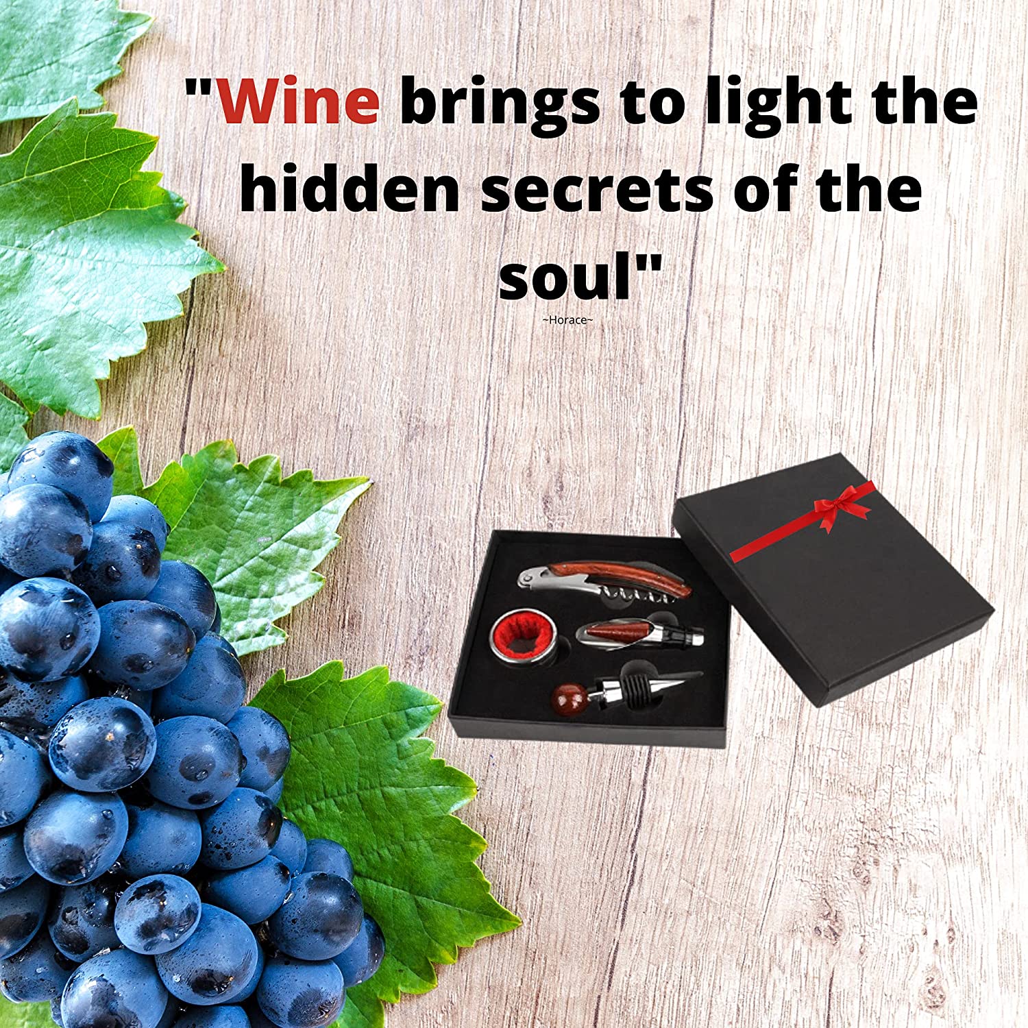 Wine Accessories Set Of 4 Pcs Bottle Opener, Stainless Steel Corkscrew, Stopper, Pourer, Wine bottle ring - HomeWondersUSA