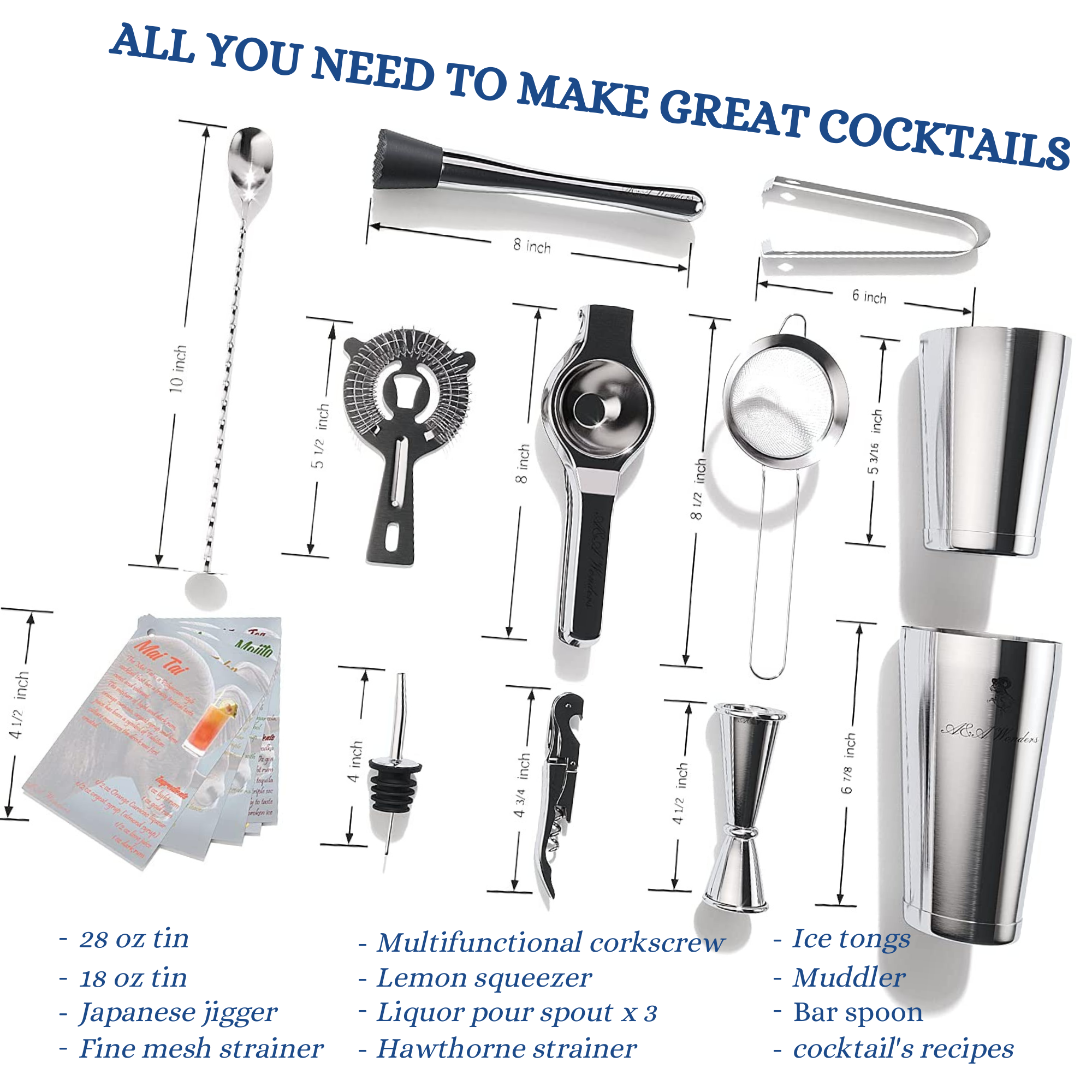 16 oz. Stainless Steel 3-Piece Cocktail Shaker – Barman Emporium